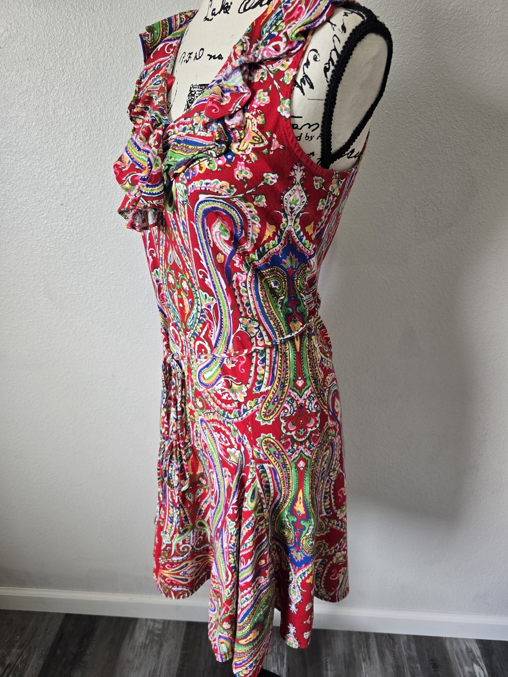 Lauren Ralph Lauren dress Size S Paisley Ruffled Collar Belted - Picture 3 of 9
